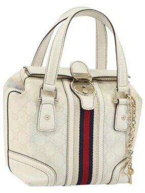 GUCCI Sherry Line GG Supreme Hand Bag PVC White Gold 153028 Auth fm5047A